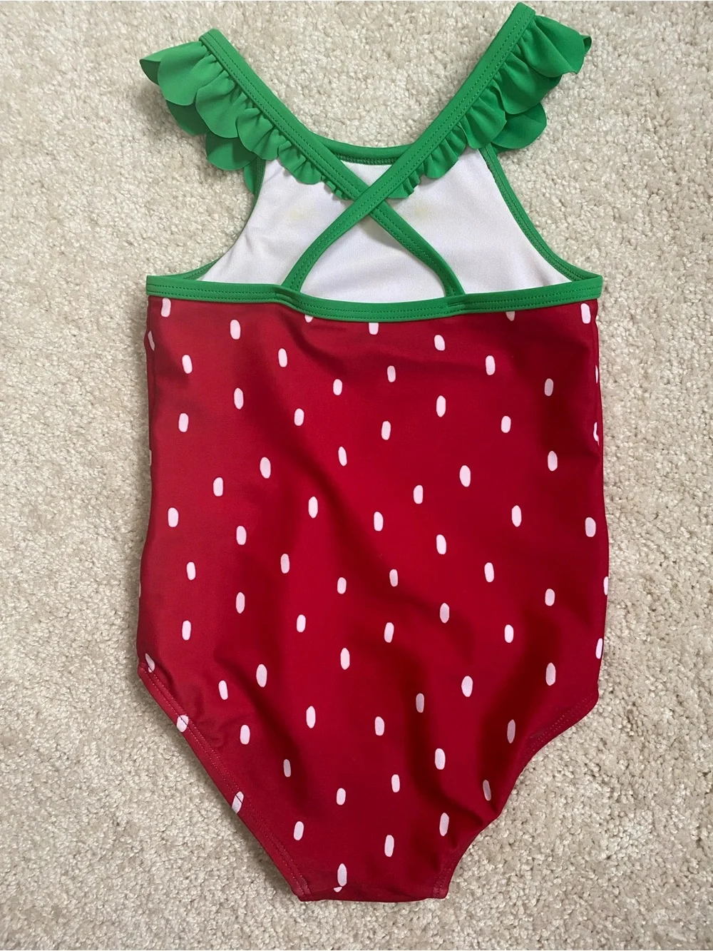 Old Navy 3T Kids Red Strawberry-Print One-Piece Swim with Green Ruffle